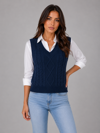 HENNY | CABLE KNIT VEST - Navy