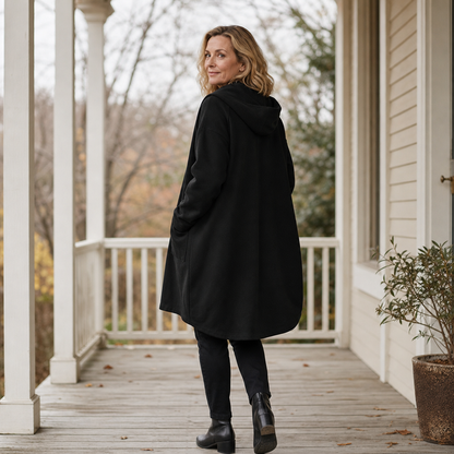 HENSLEY | HOODED MID-LENGTH RELAXED COAT - Black