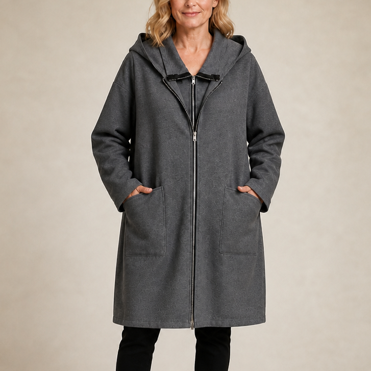 HENSLEY | HOODED MID-LENGTH RELAXED COAT - Gray