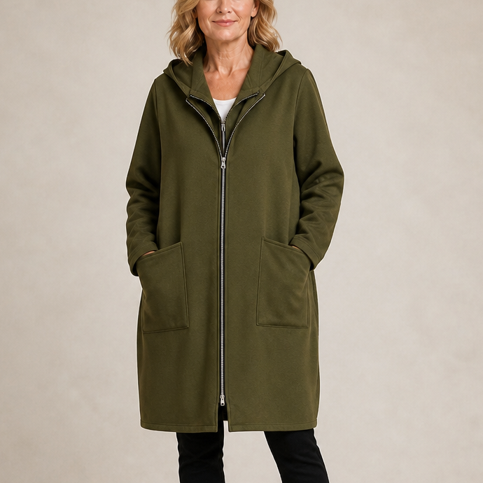 HENSLEY | HOODED MID-LENGTH RELAXED COAT - Green