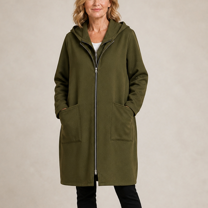 HENSLEY | HOODED MID-LENGTH RELAXED COAT - Green