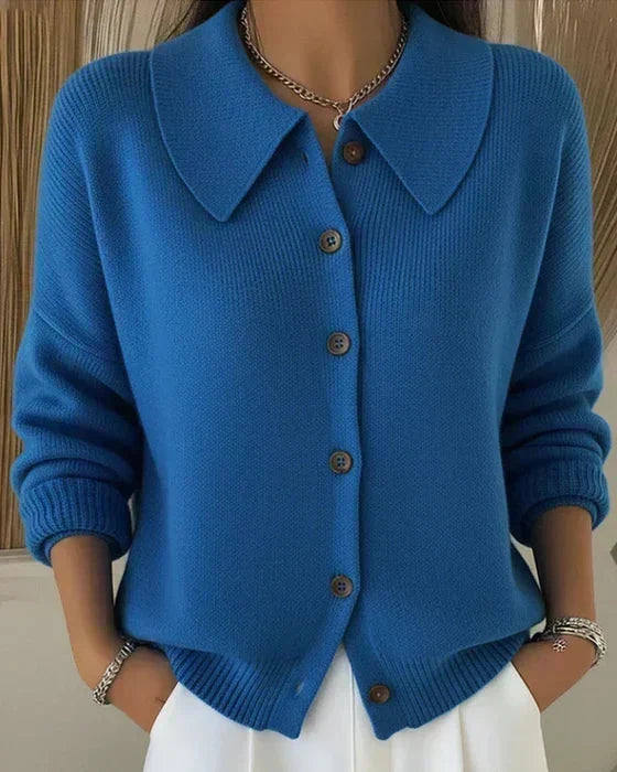HESTIA | STRUCTURED COLLAR KNIT CARDIGAN - Blue