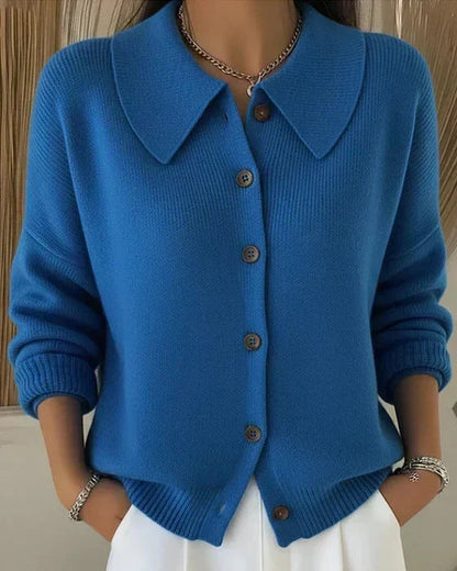 HESTIA | STRUCTURED COLLAR KNIT CARDIGAN - Blue