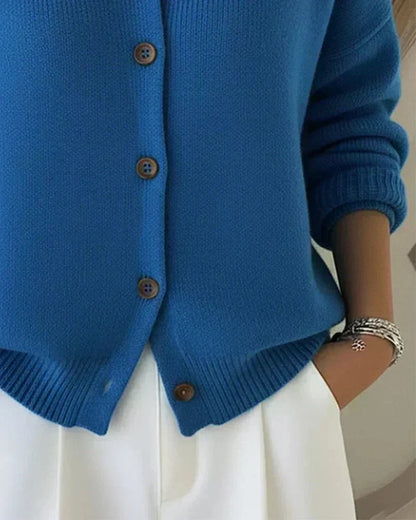 HESTIA | STRUCTURED COLLAR KNIT CARDIGAN - Blue