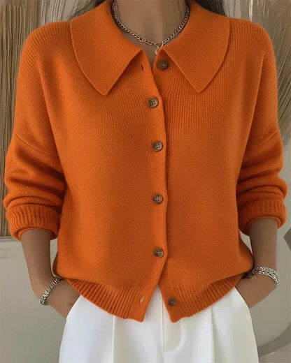 HESTIA | STRUCTURED COLLAR KNIT CARDIGAN - Orange