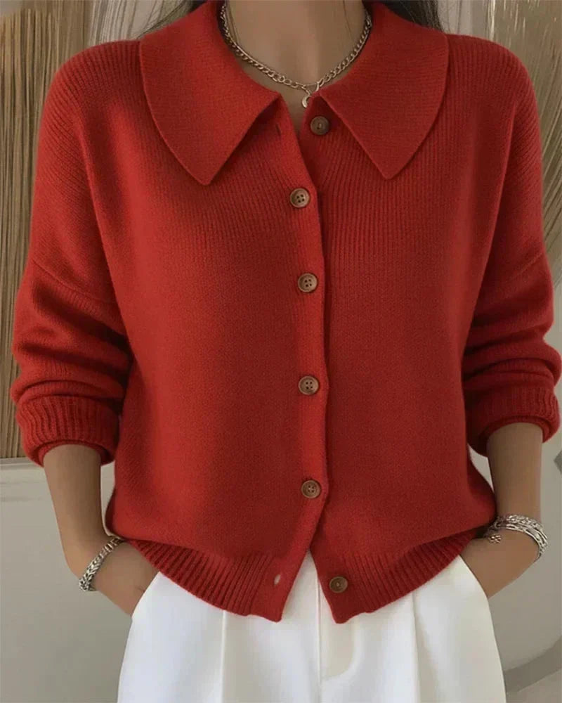 HESTIA | STRUCTURED COLLAR KNIT CARDIGAN - Red