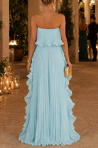 HILARY | STRAPLESS RUFFLE MAXI DRESS - Ice Blue