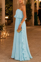 HILARY | STRAPLESS RUFFLE MAXI DRESS - Ice Blue