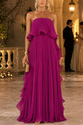 HILARY | STRAPLESS RUFFLE MAXI DRESS - Magenta