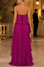 HILARY | STRAPLESS RUFFLE MAXI DRESS - Magenta