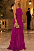 HILARY | STRAPLESS RUFFLE MAXI DRESS - Magenta