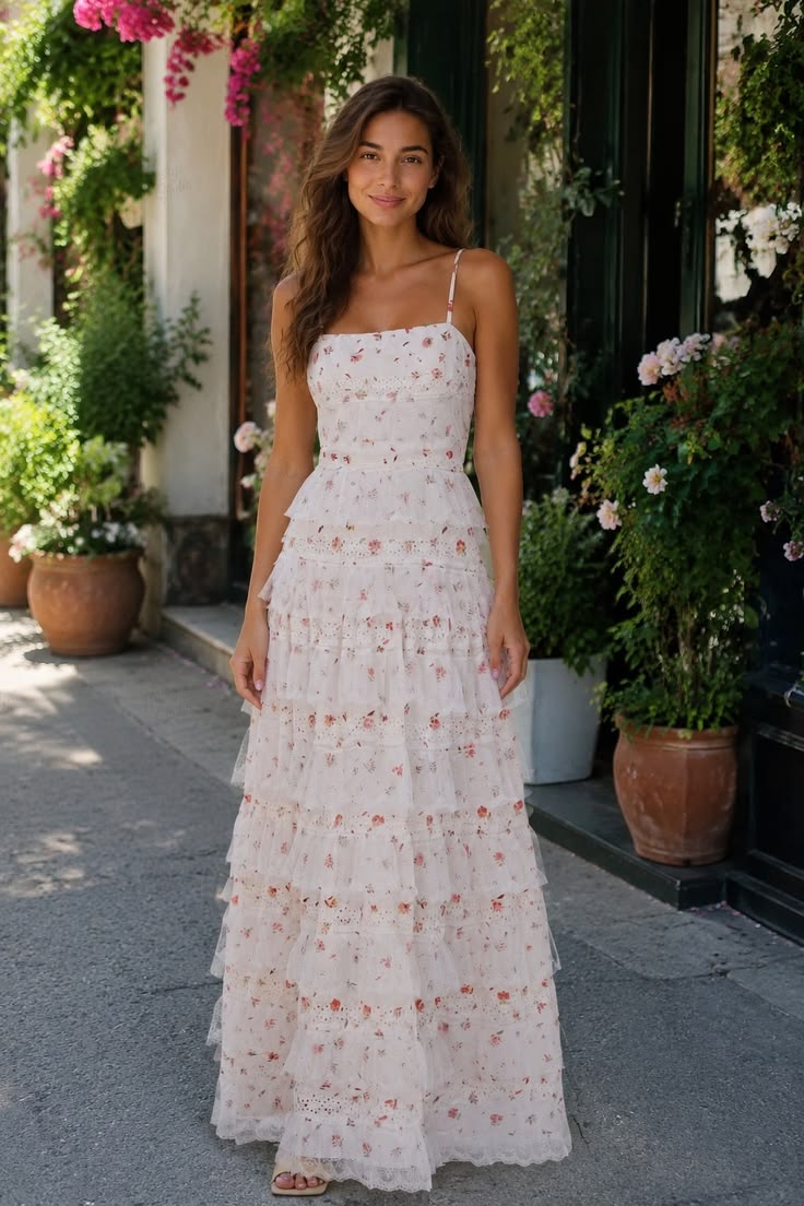 HILDA | TIERED RUFFLE FLORAL MAXI DRESS - White Floral