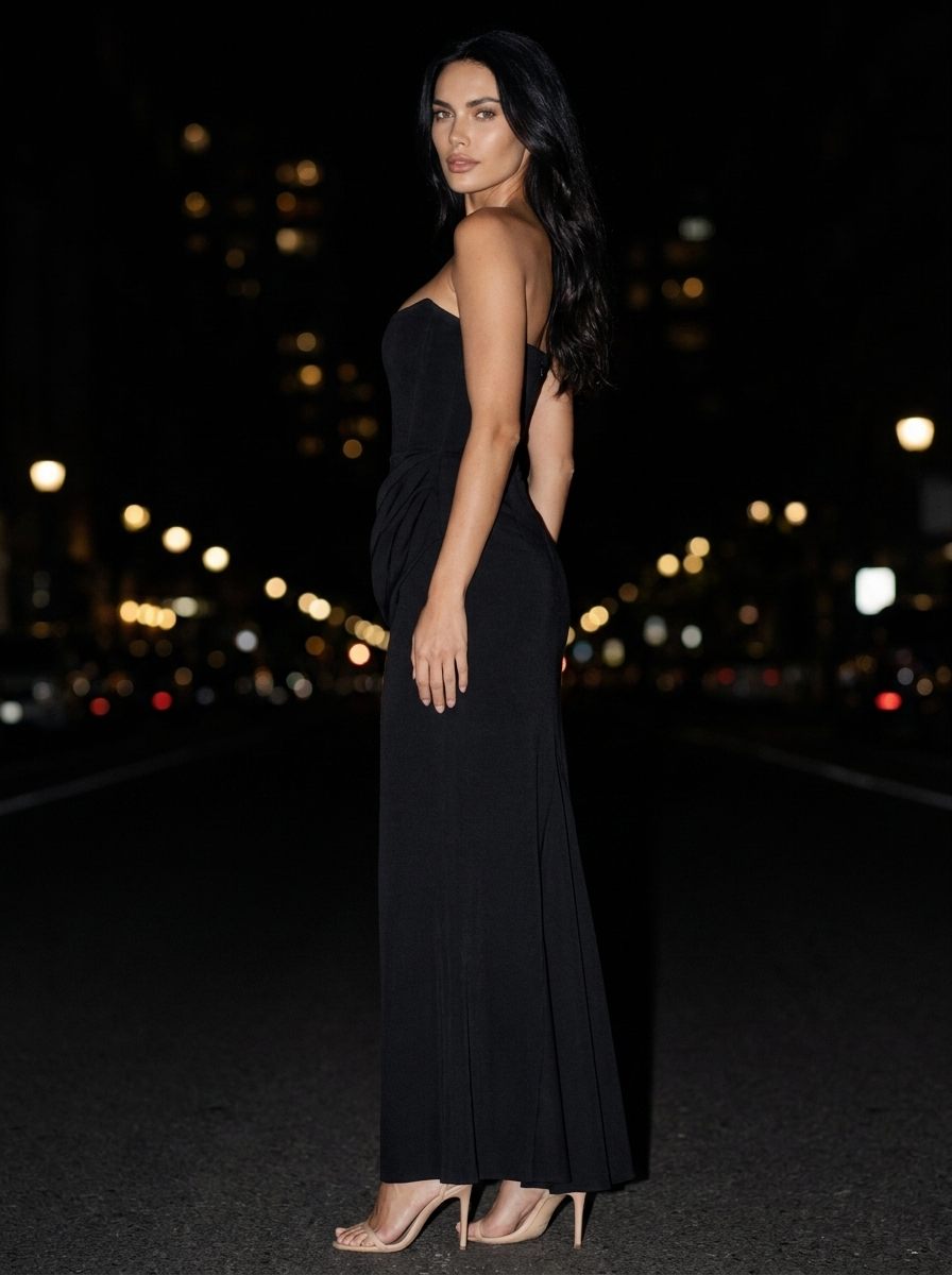 HOLLYN | STRAPLESS RUCHED MAXI DRESS - Black