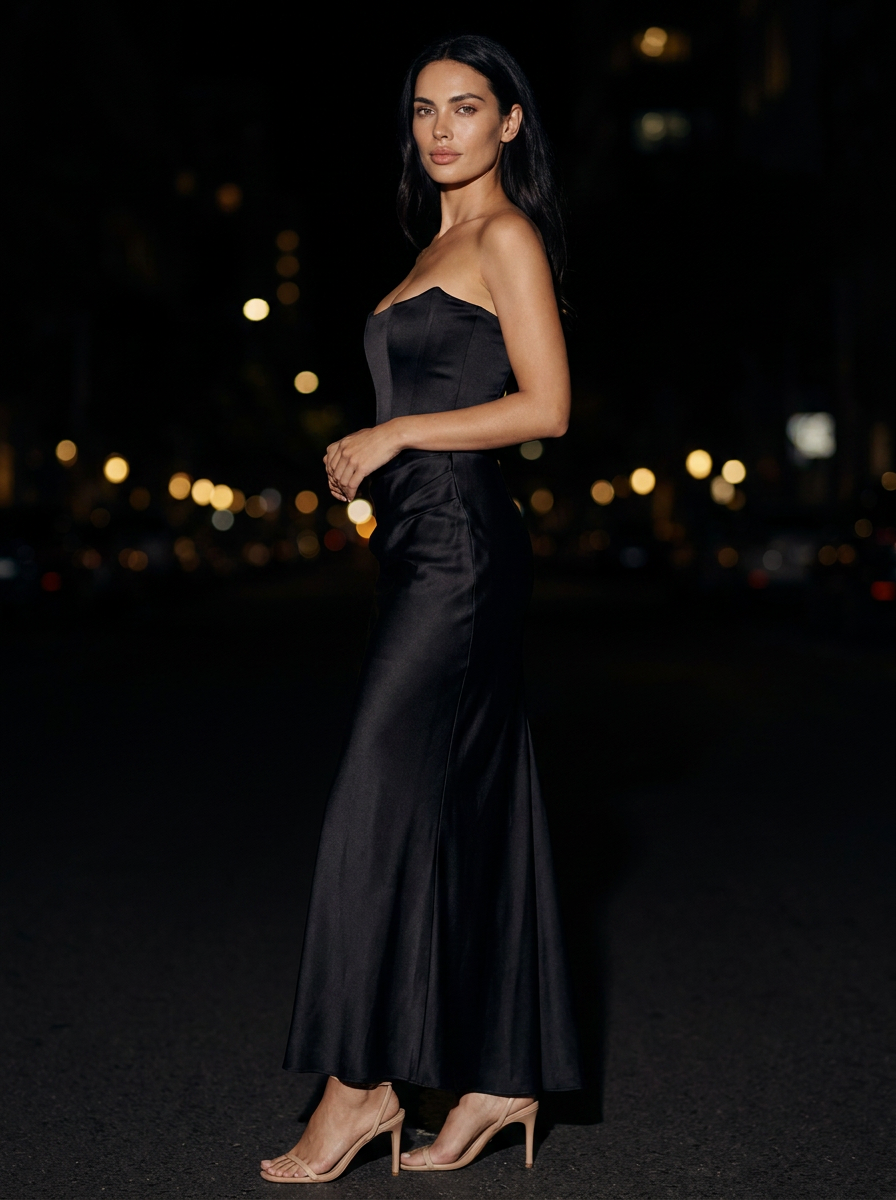 HOLLYN | STRAPLESS RUCHED MAXI DRESS - Black