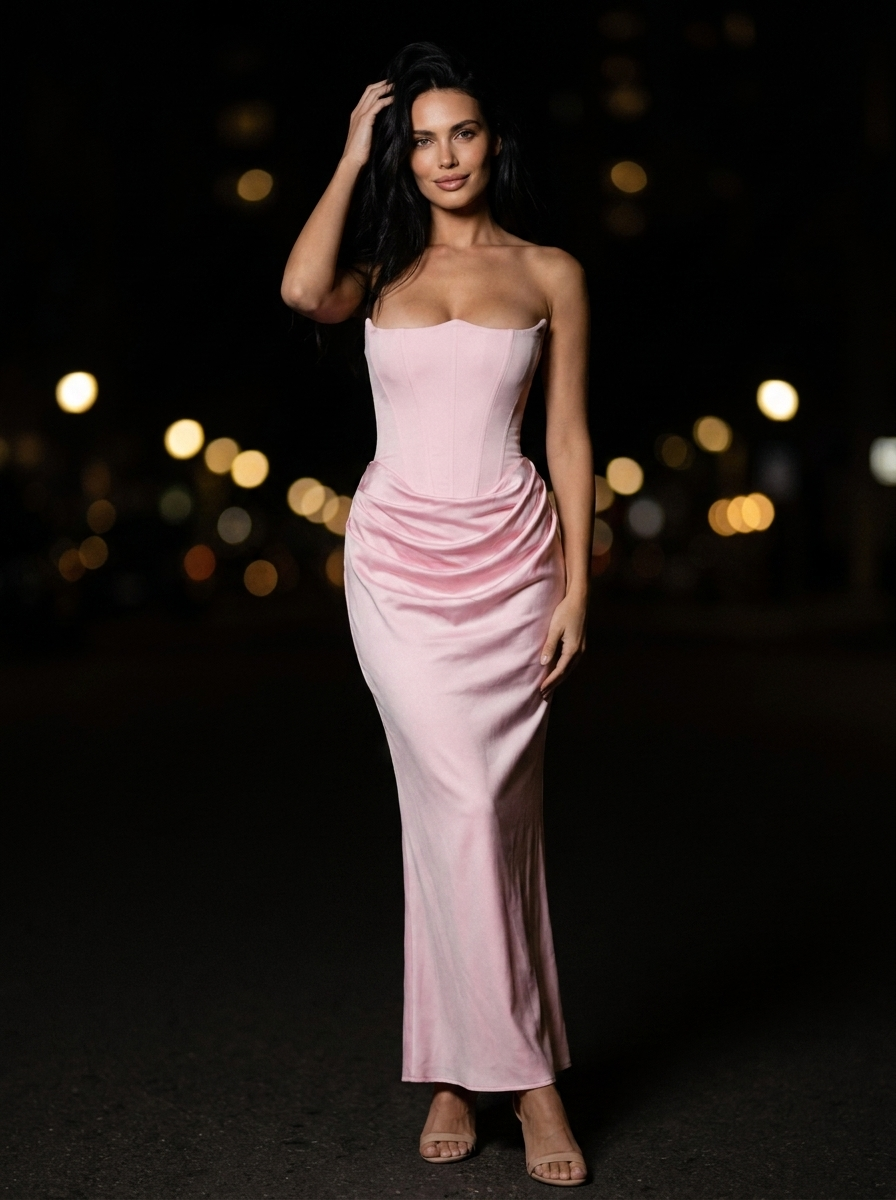 HOLLYN | STRAPLESS RUCHED MAXI DRESS - Blush Pink