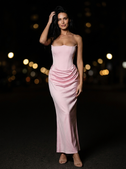 HOLLYN | STRAPLESS RUCHED MAXI DRESS - Blush Pink