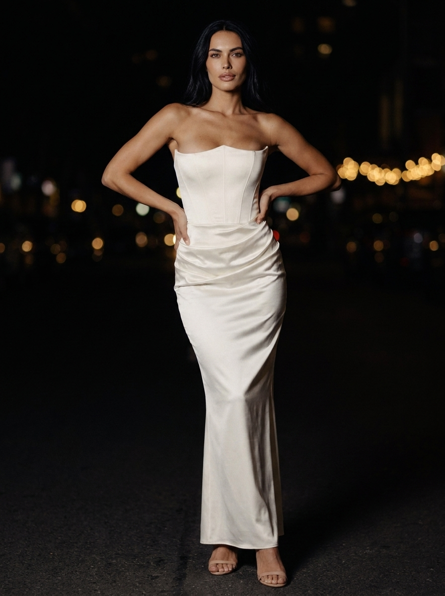 HOLLYN | STRAPLESS RUCHED MAXI DRESS - Ivory