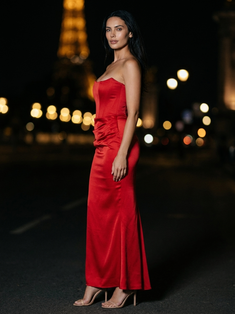 HOLLYN | STRAPLESS RUCHED MAXI DRESS - Red
