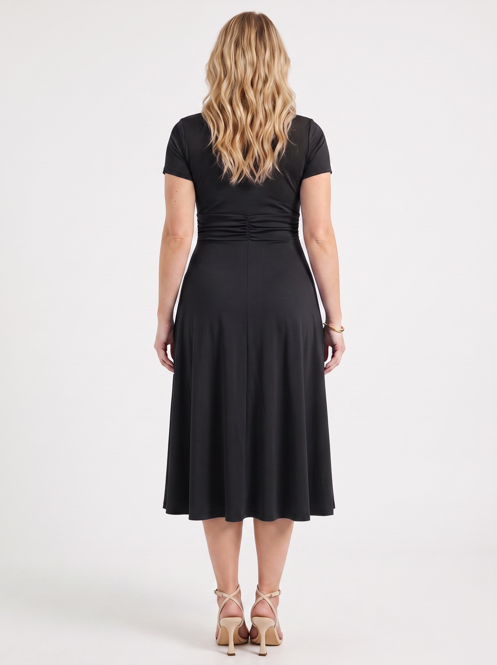 HORTENSE | RUCHED WAIST BUCKLE MIDI DRESS - Black