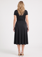 HORTENSE | RUCHED WAIST BUCKLE MIDI DRESS - Black