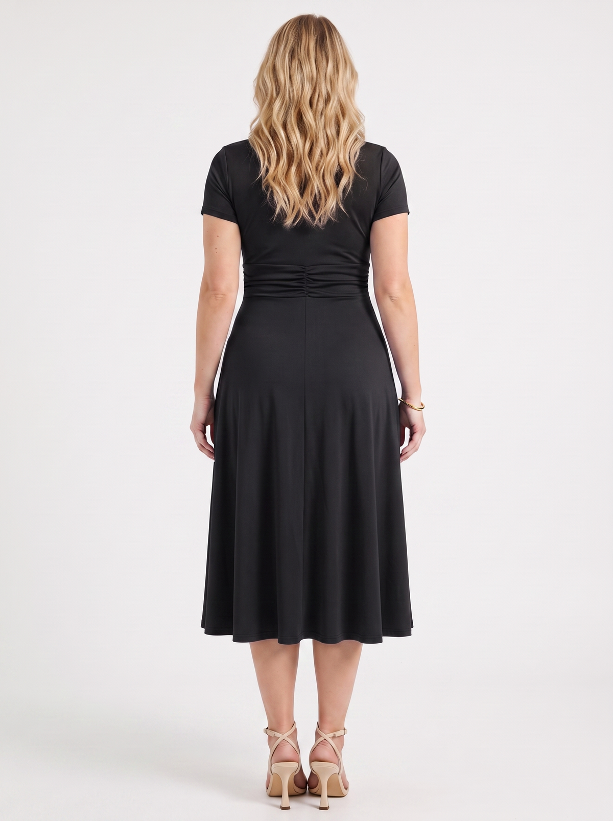 HORTENSE | RUCHED WAIST BUCKLE MIDI DRESS - Black
