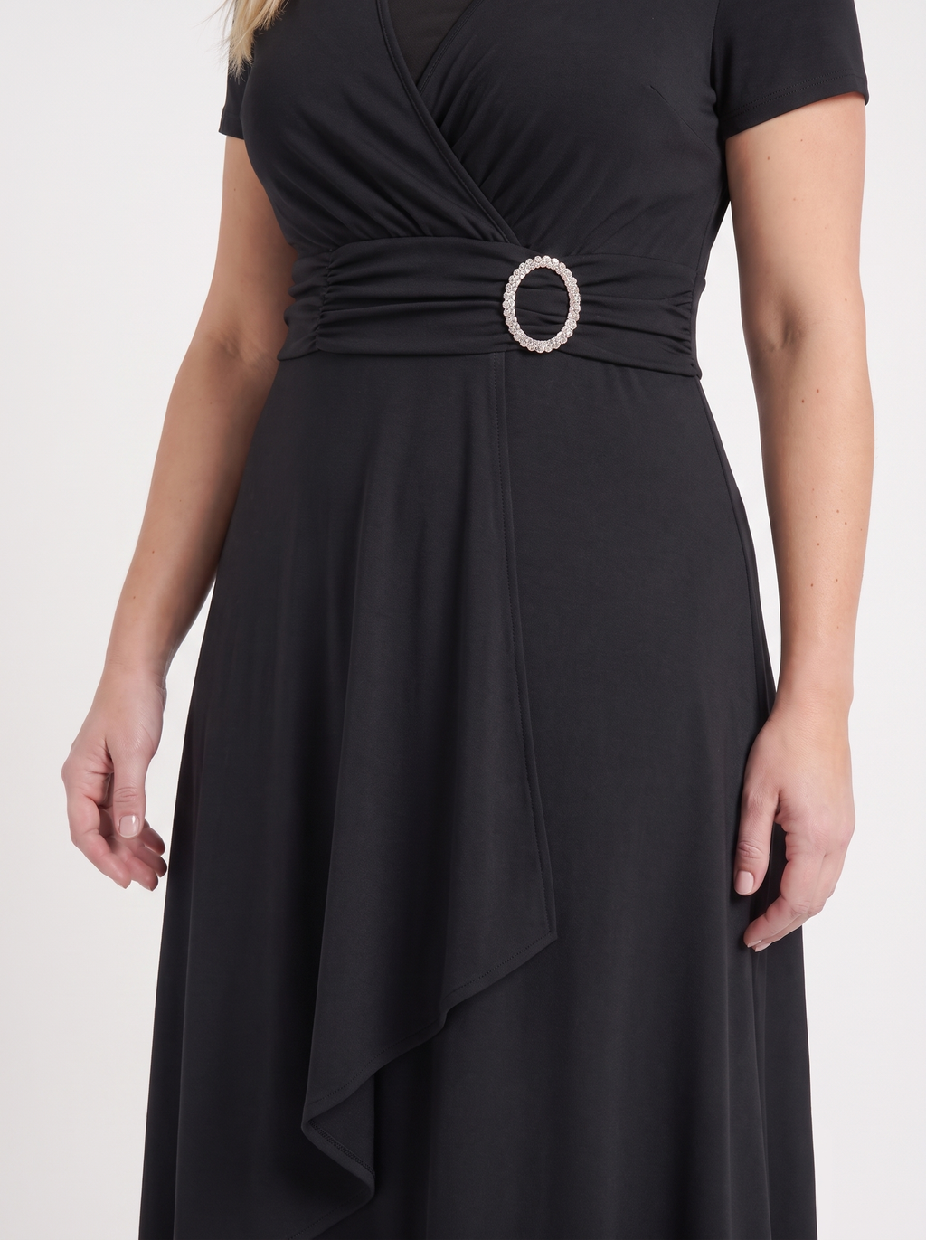 HORTENSE | RUCHED WAIST BUCKLE MIDI DRESS - Black
