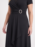 HORTENSE | RUCHED WAIST BUCKLE MIDI DRESS - Black