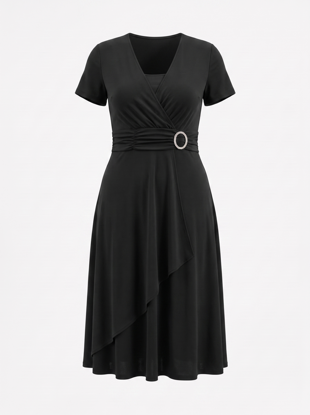 HORTENSE | RUCHED WAIST BUCKLE MIDI DRESS - Black
