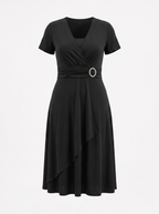 HORTENSE | RUCHED WAIST BUCKLE MIDI DRESS - Black