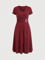 HORTENSE | RUCHED WAIST BUCKLE MIDI DRESS - Burgundy