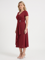 HORTENSE | RUCHED WAIST BUCKLE MIDI DRESS - Burgundy