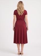 HORTENSE | RUCHED WAIST BUCKLE MIDI DRESS - Burgundy