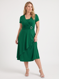 HORTENSE | RUCHED WAIST BUCKLE MIDI DRESS - Emerald Green