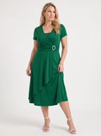 HORTENSE | RUCHED WAIST BUCKLE MIDI DRESS - Emerald Green