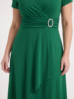 HORTENSE | RUCHED WAIST BUCKLE MIDI DRESS - Emerald Green
