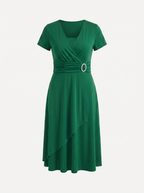 HORTENSE | RUCHED WAIST BUCKLE MIDI DRESS - Emerald Green