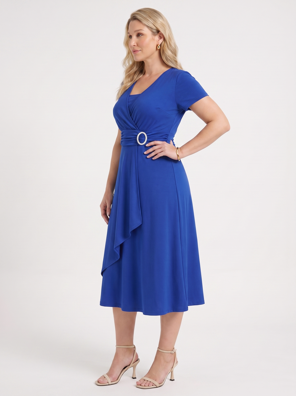 HORTENSE | RUCHED WAIST BUCKLE MIDI DRESS - Royal Blue