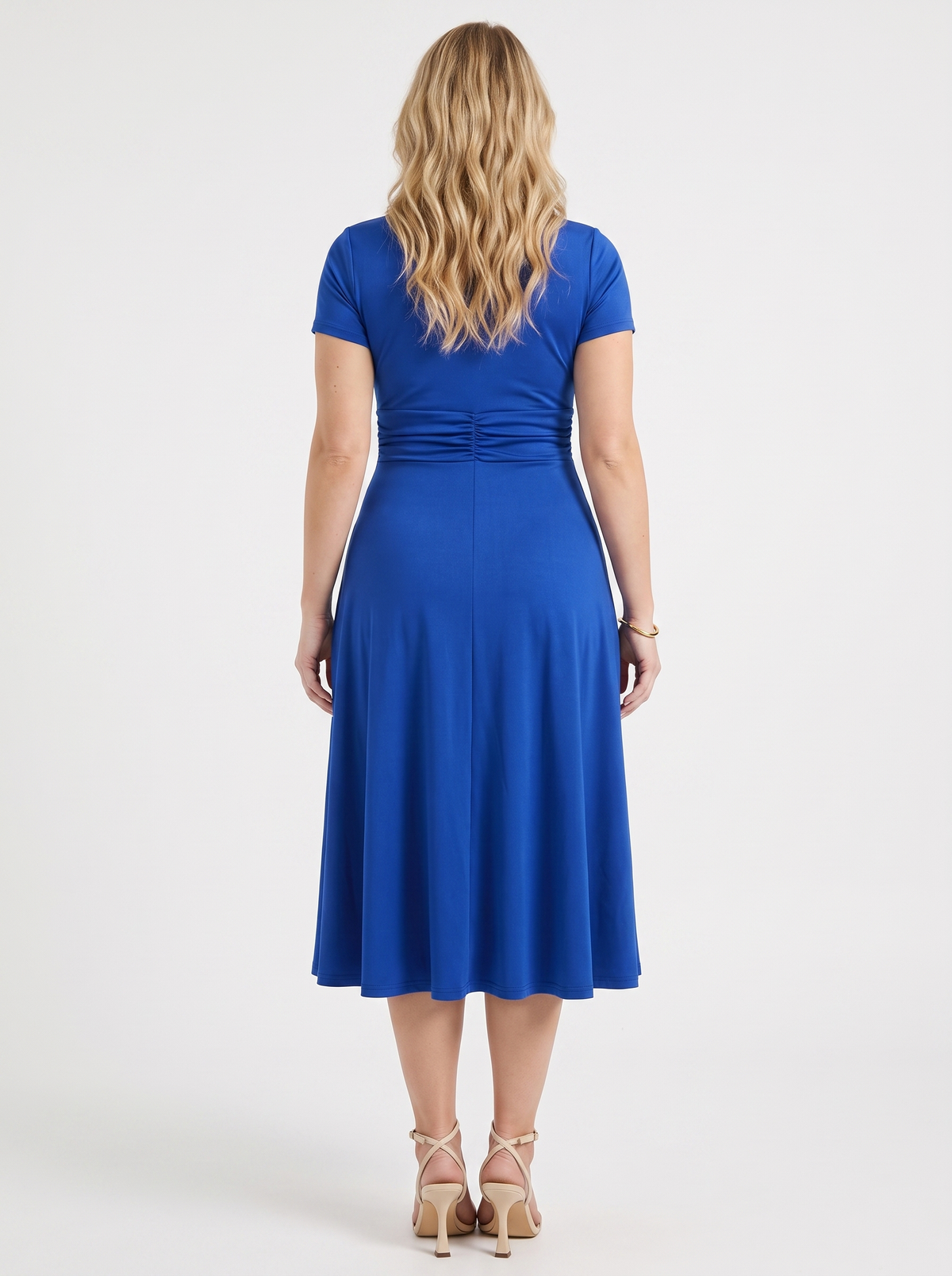 HORTENSE | RUCHED WAIST BUCKLE MIDI DRESS - Royal Blue