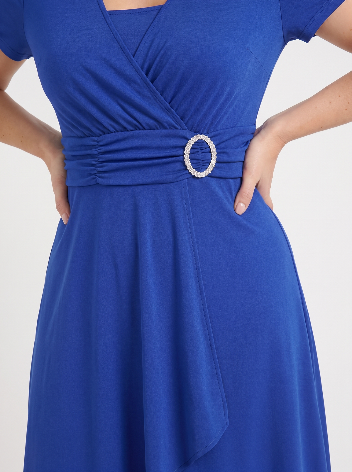 HORTENSE | RUCHED WAIST BUCKLE MIDI DRESS - Royal Blue