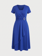 HORTENSE | RUCHED WAIST BUCKLE MIDI DRESS - Royal Blue