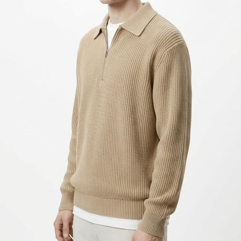 HUGO | HALF-ZIP SWEATER - Khaki