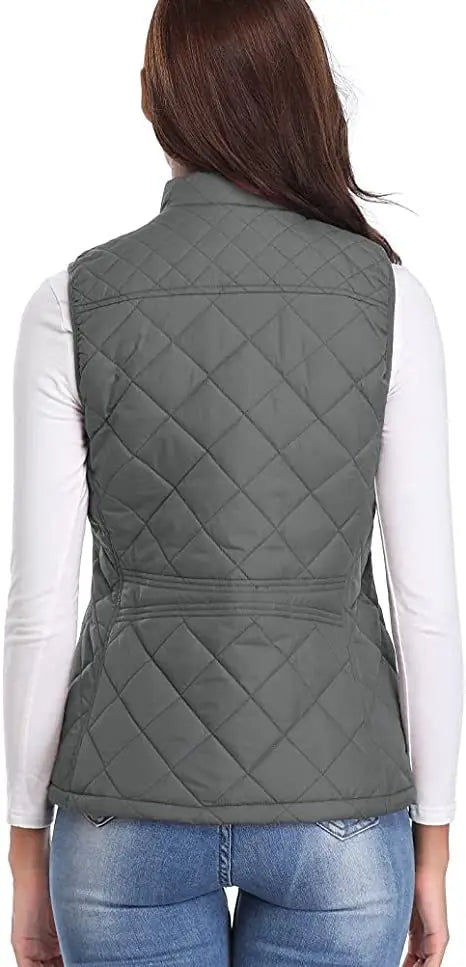 HULDA | QUILTED STAND COLLAR VEST JACKET - Charcoal Gray