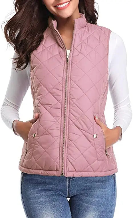 HULDA | QUILTED STAND COLLAR VEST JACKET - Dusty Pink