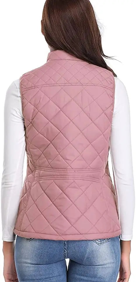 HULDA | QUILTED STAND COLLAR VEST JACKET - Dusty Pink