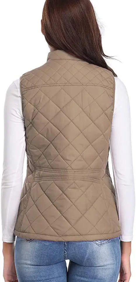 HULDA | QUILTED STAND COLLAR VEST JACKET - Khaki