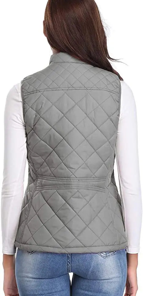 HULDA | QUILTED STAND COLLAR VEST JACKET - Light Gray
