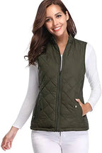 HULDA | QUILTED STAND COLLAR VEST JACKET - Olive Green