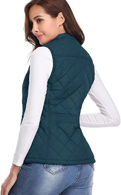 HULDA | QUILTED STAND COLLAR VEST JACKET - Teal