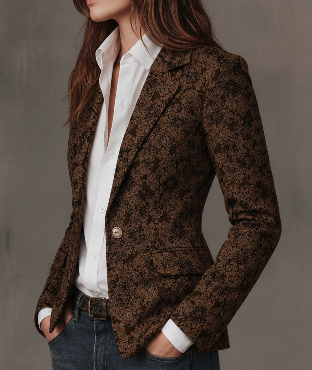 HUXLEY | PAISLEY JACQUARD FITTED BLAZER - Brown