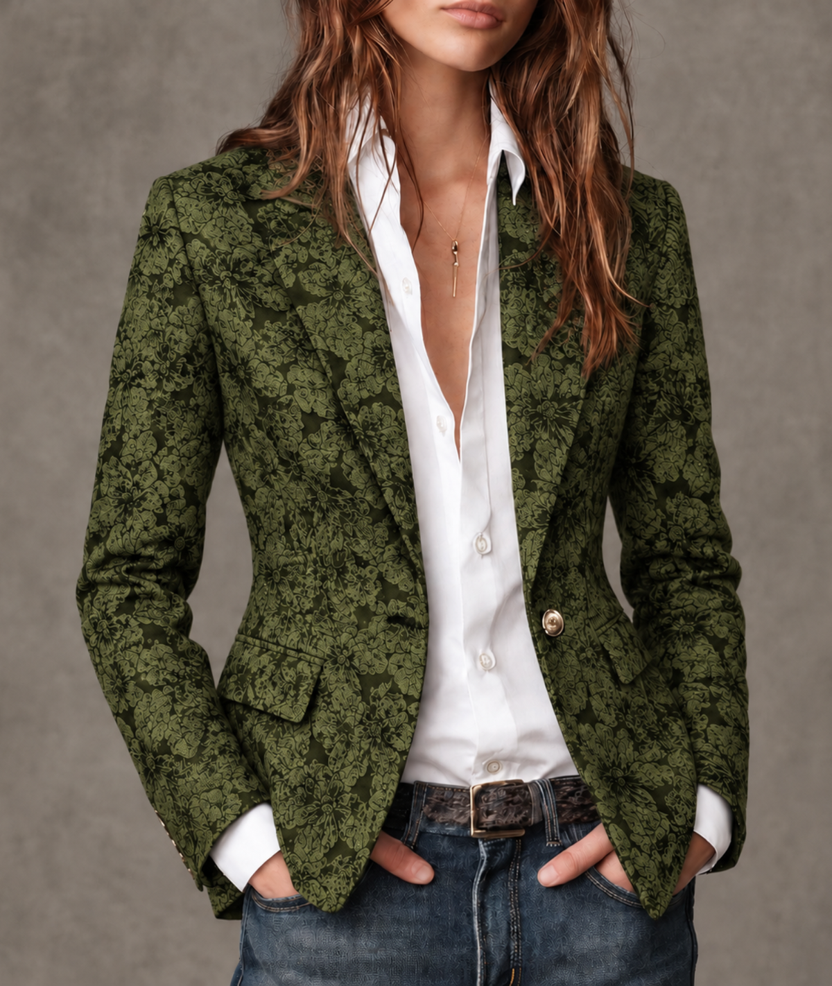 HUXLEY | PAISLEY JACQUARD FITTED BLAZER - Green